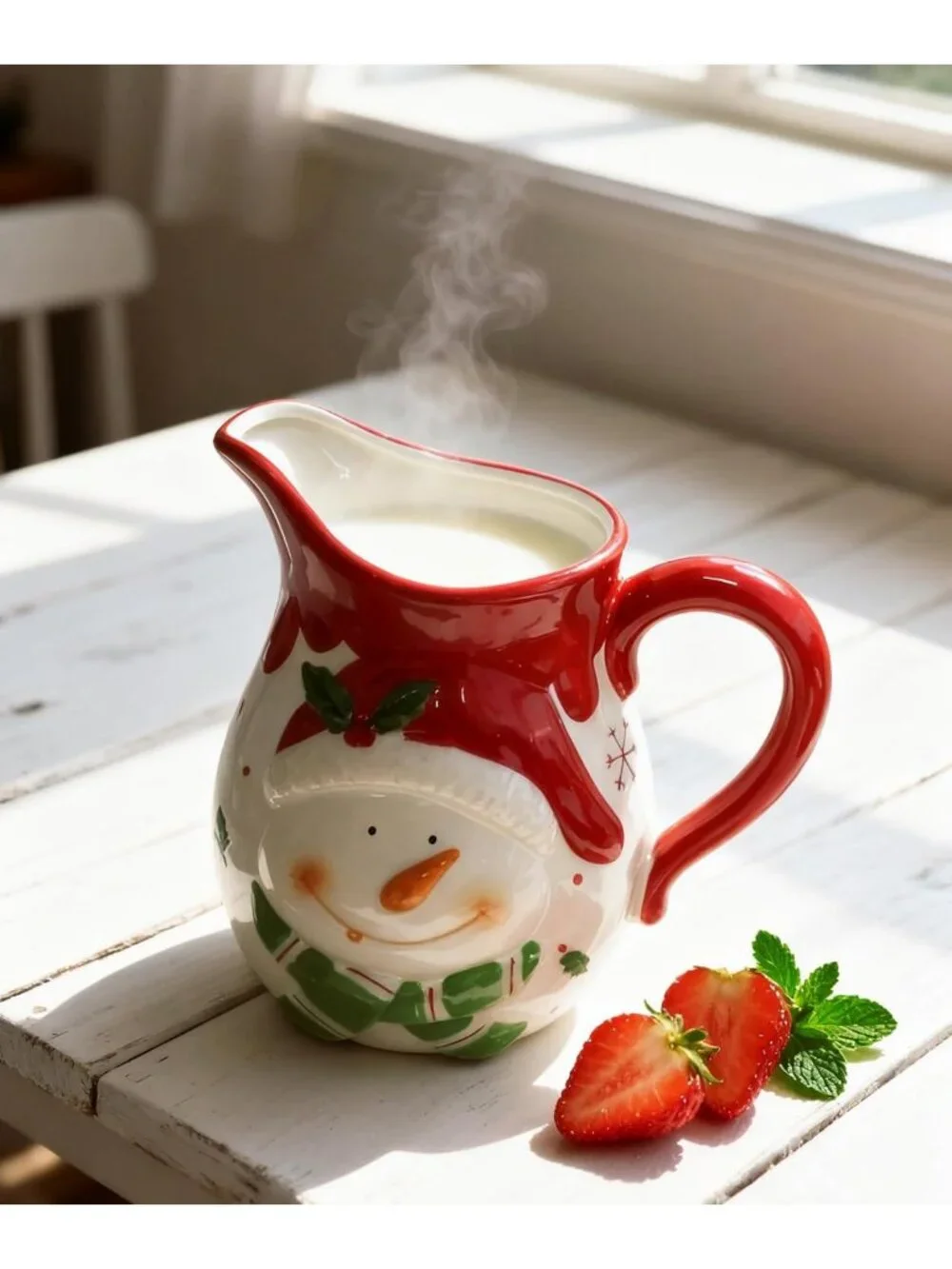 Large 58 OZ Porcelain Jug - Festive Holiday Pitcher for Milk, Cream, Juice